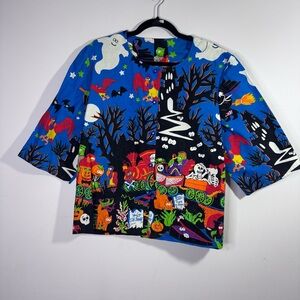 Handmade Vintage Halloween Novelty Button Top Ghost Witch Train Frankenstein M/L